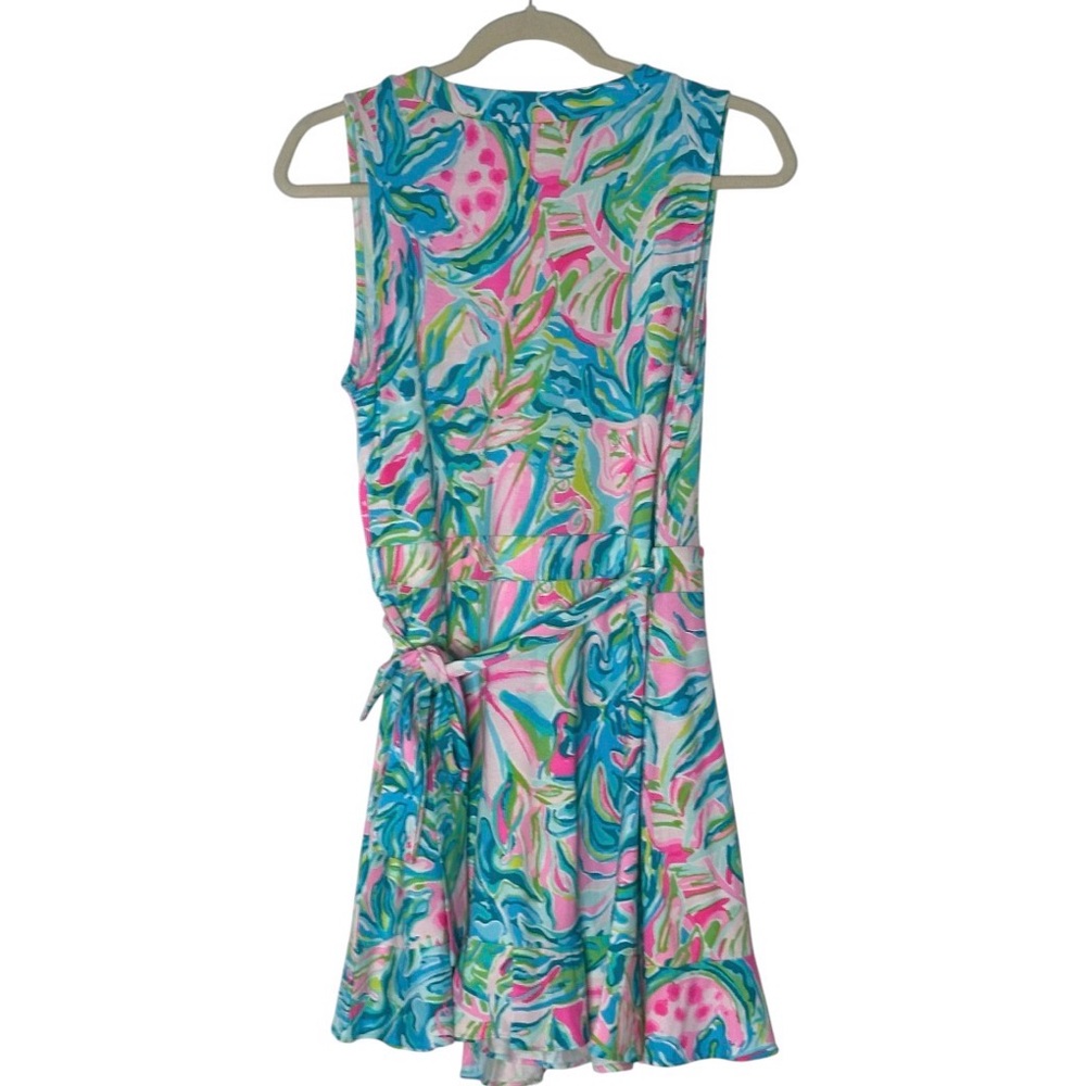Lilly Pulitzer Aqua Pink Green Tropical Wrap Mini Dress - Picture 4 of 4